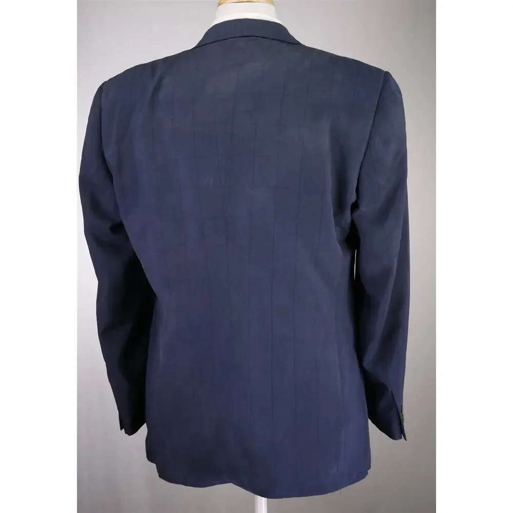 Gianni Versace Mens Vintage 90's Navy Blue Striped 100% Silk Suit 40R